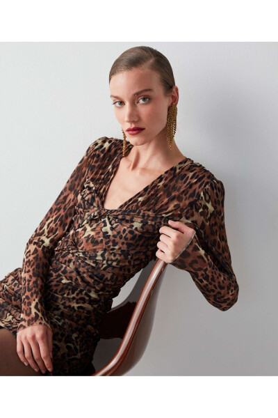 Leopard Print Draped Dress - 4