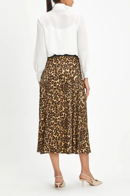 Leopard Print Fluid Midi Skirt Camel 40469 - 2