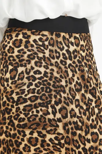 Leopard Print Fluid Midi Skirt Camel 40469 - 3
