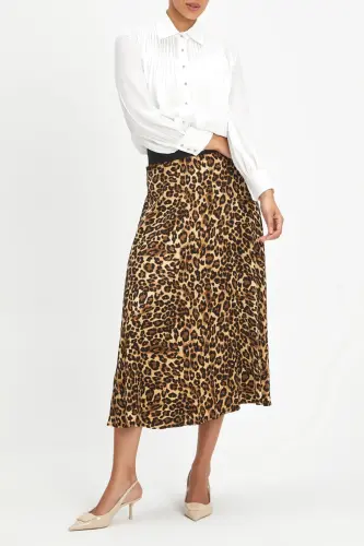 Leopard Print Fluid Midi Skirt Camel 40469 - 4