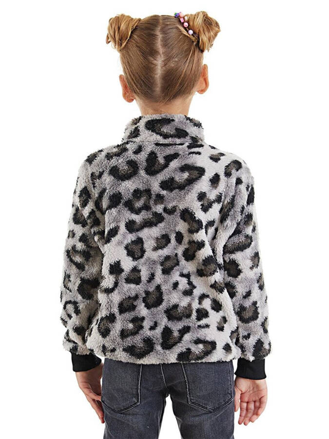 Leopard Print Girls Plush Sweatshirt - 2