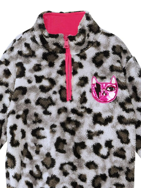 Leopard Print Girls Plush Sweatshirt - 5