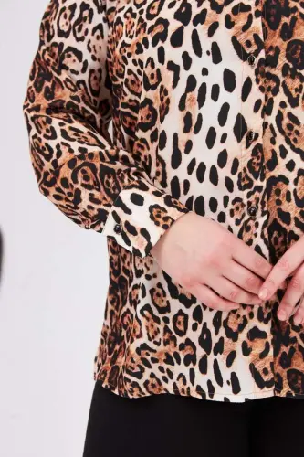 Leopard Print Long Sleeve Plus Size Shirt - BÜYÜKBEDENIZ (1)