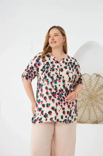Leopard Print Plus Size Blouse Fuchsia - 1