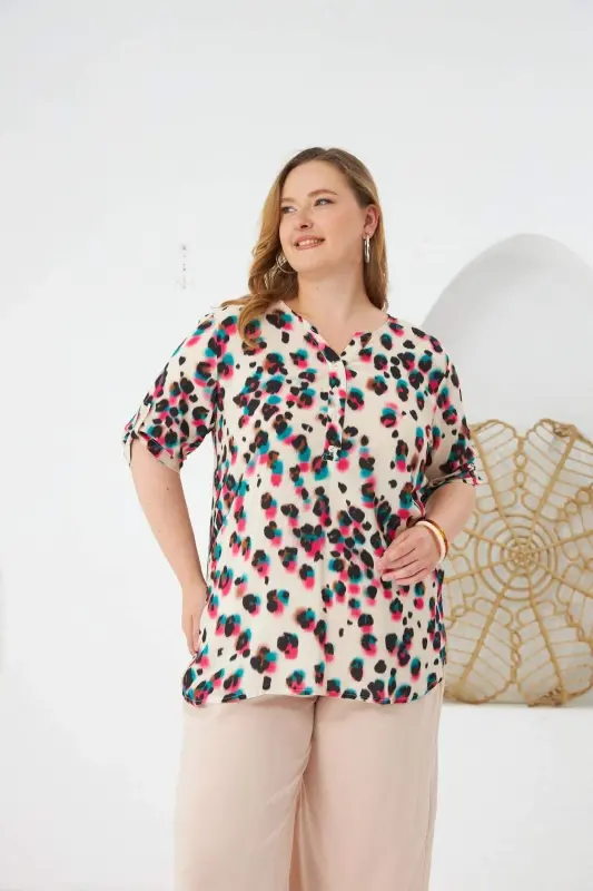 Leopard Print Plus Size Blouse Fuchsia - 1