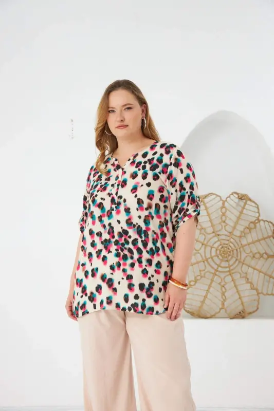 Leopard Print Plus Size Blouse Fuchsia - 2