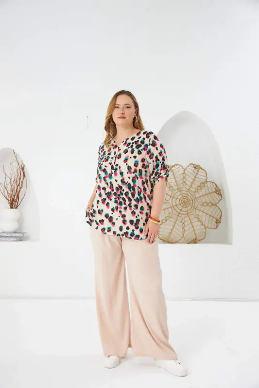 Leopard Print Plus Size Blouse Fuchsia - 3