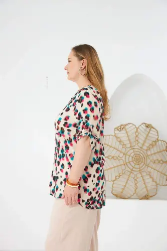 Leopard Print Plus Size Blouse Fuchsia - 4