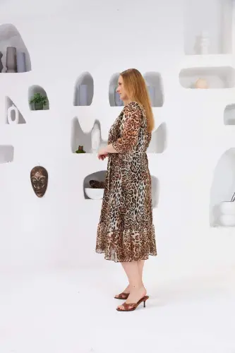 Leopard Print Plus Size Lined Casual Dress Mink - 4