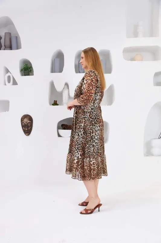 Leopard Print Plus Size Lined Casual Dress Mink - 4