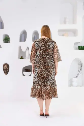 Leopard Print Plus Size Lined Casual Dress Mink - 5