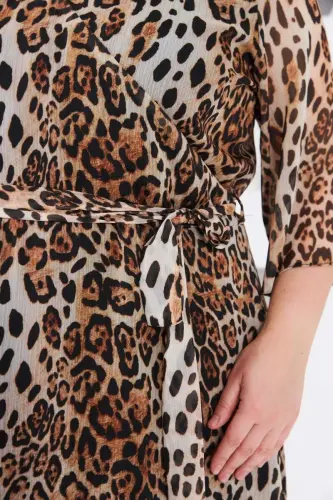 Leopard Print Plus Size Lined Casual Dress Mink - 3