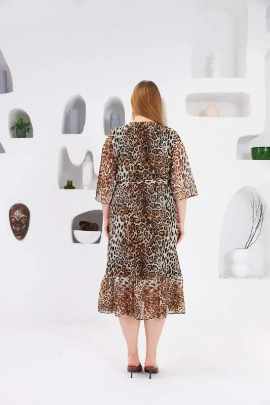 Leopard Print Plus Size Lined Casual Dress Mink - 5