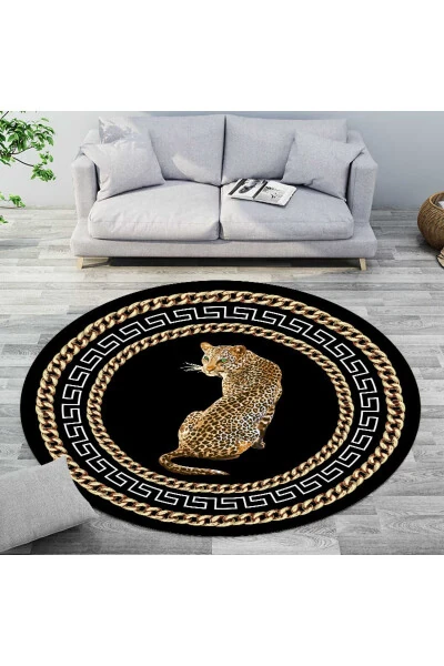 Leopard Print Round Rug, Machine Washable Dot Base Living Room Rug Kitchen Rug - MAMKO (1)