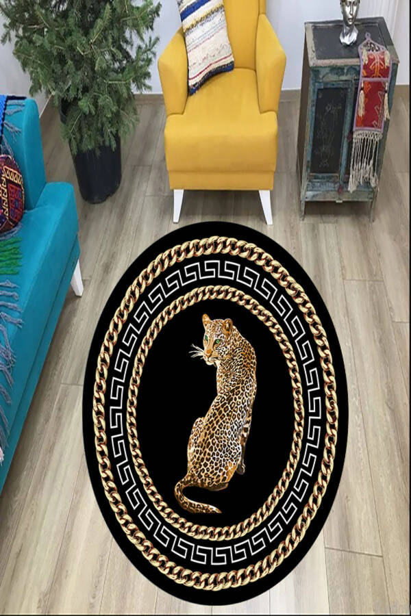 Leopard Print Round Rug, Machine Washable Dot Base Living Room Rug Kitchen Rug - 1