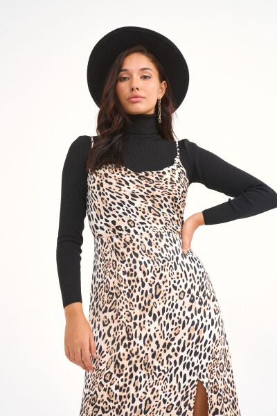 Leopard Print Satin Dress - Leopard - 5