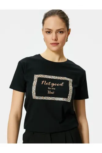 Leopard Print T-shirt Crew Neck Short Sleeve Cotton - 2