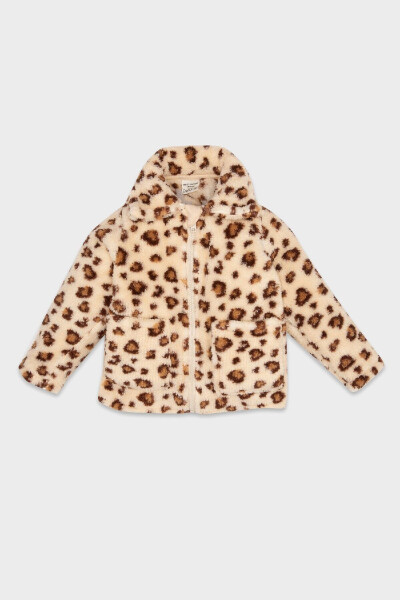 Leopard print, zippered, plush Welsoft cardigan. For baby girl. - 1