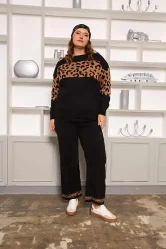 Leopard Trim Plus Size Set Black - 1
