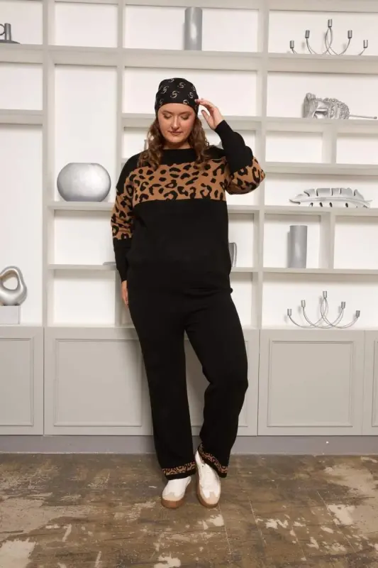 Leopard Trim Plus Size Set Black - 2