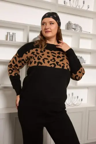 Leopard Trim Plus Size Set Black - 3