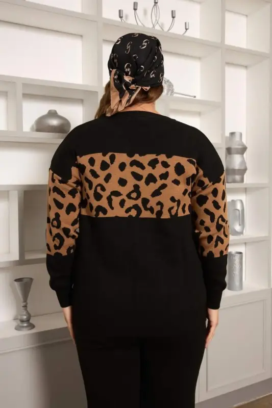 Leopard Trim Plus Size Set Black - 6