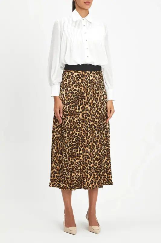 Leopardli mato midi yubka Camel 40469 - SERPİL