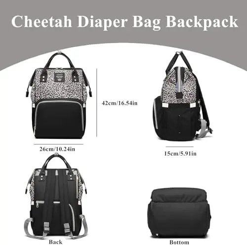 Leopard Print Diaper Bag Backpack Multi-Function Diaper Bag for Baby Care Waterproof Travel Baby Bag for Mom Gray - 2