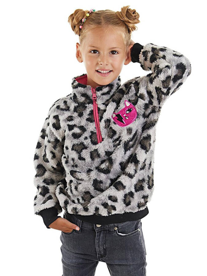 Leoparlı Kız Çocuk Peluş Sweatshirt - 6