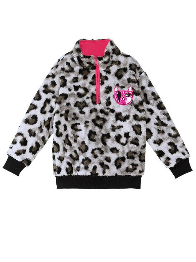 Leoparlı Kız Çocuk Peluş Sweatshirt - 8