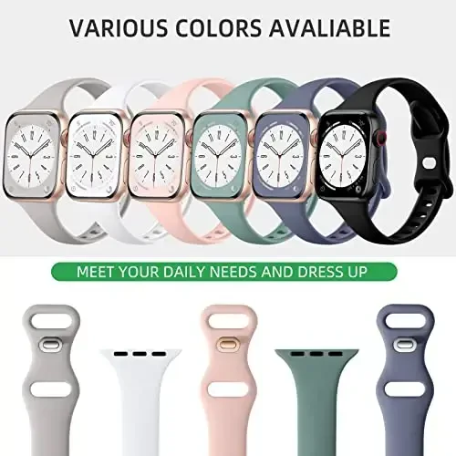 Lerobo 6 Pack Apple Watch Band 38mm 40mm 44mm 42mm 41mm 45mm 46mm 49mm ayollar erkaklar uchun mos keladi, iWatch Apple Watch Series 11 10 9 Ultra 8 7 6 5 4 3 SE uchun ingichka tor yumshoq almashtirish sport tasmasi - 2