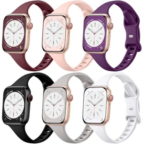 Lerobo 6 Pack Apple Watch uchun mos keladigan tasma 44mm 45mm 42mm 49mm iWatch tasmalar ayollar erkaklar uchun, ingichka tor almashtirish silikon sport tasmalar Apple Watch Series 8 7 6 5 4 3 2 1 SE Ultra uchun - 6