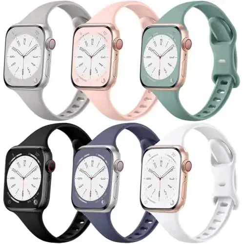 Lerobo 6 Pack Apple Watch uchun mos keluvchi bilaguzuk 40mm ayollar uchun, yumshoq tor sport tasmasi ingichka bilaguzuklar iWatch Apple Watch Series 9 bilaguzukni almashtirish tasmasi iWatch Series 10 8 7 6 5 4 3 Ultra 2 1 - 6