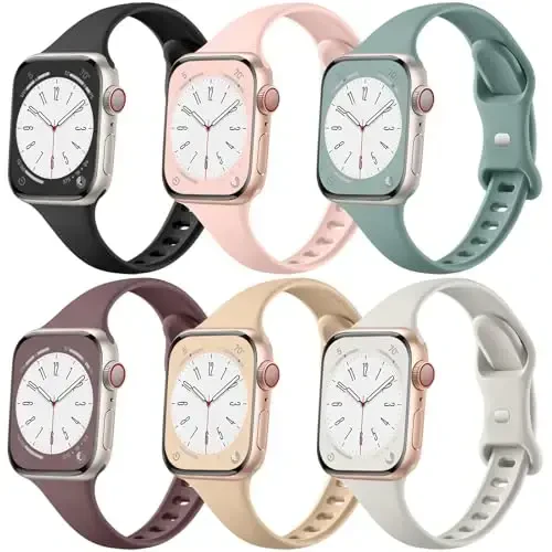 Lerobo 6 Pack Compatible for Apple Watch Band 44mm 42mm 45mm 49mm Women Men,Soft Narrow Sport Strap Thin Band for Apple Watch Series 7 Band 45mm Replacement iWatch Series 8 6 5 4 3 2 1 SE Ultra - 6