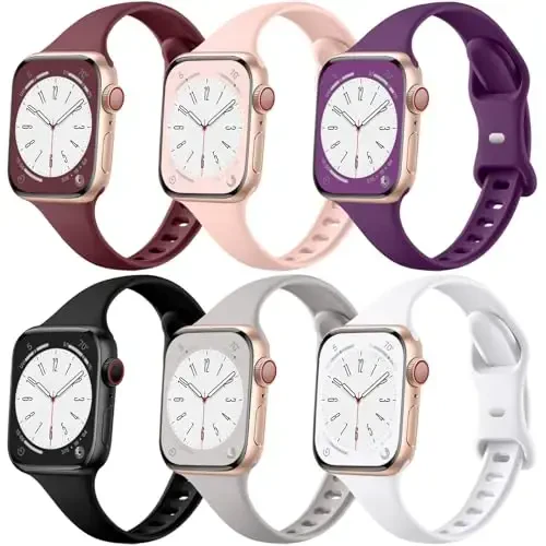 Lerobo 6 Pack Compatible with Apple Watch Band 44mm 45mm 42mm 49mm iWatch Bands for Women Men, Slim Thin Narrow Replacement Strap Silicone Sport Bands for Apple Watch Series 8 7 6 5 4 3 2 1 SE Ultra - 6