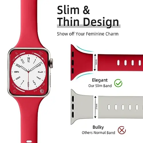 Lerobo 6 pack Silicone Slim bands Apple Watch 8Band 44mm 45mm 42mm 38mm 40mm 41mm uchun mos keladi, Slim Thin Narrow Replacement Sport Strap iWatch Ultra Series 7/6/5/4/3/2/1 SE ayollar erkaklar uchun bilaguzuk 