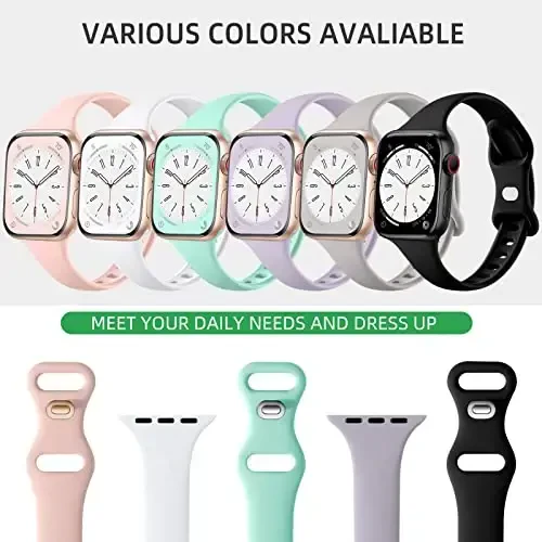 Lerobo 6 Pack Silicone Slim Bands Compatible for Apple Watch Band 38mm 40mm 41mm 44mm 42mm 45mm 49mm, Slim Thin Narrow Replacement Sport Strap Wristband for iWatch Series 8/7/SE/6/5/4/3/2/1 Women Men - 2