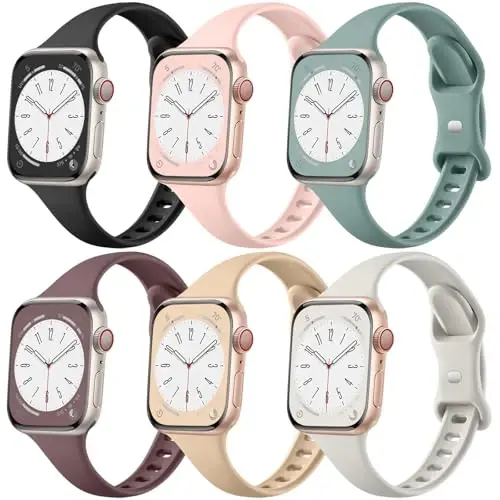 Lerobo 6 Pack Compatible for Apple Watch Band 44mm 42mm 45mm 49mm Women Men,Soft Narrow Sport Strap Thin Band for Apple Watch Series 7 Band 45mm Replacement iWatch Series 8 6 5 4 3 2 1 SE Ultra - 6