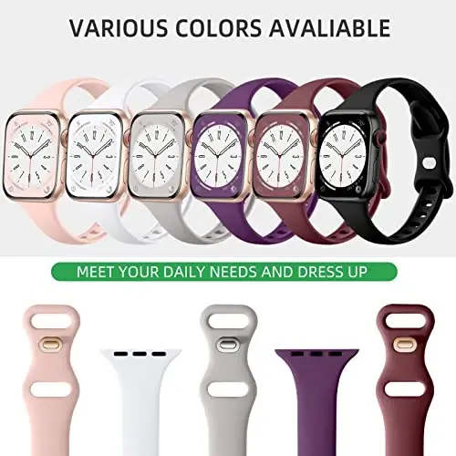 Lerobo 6 Pack Compatible with Apple Watch Band 44mm 45mm 42mm 49mm iWatch Bands for Women Men, Slim Thin Narrow Replacement Strap Silicone Sport Bands for Apple Watch Series 8 7 6 5 4 3 2 1 SE Ultra - 2