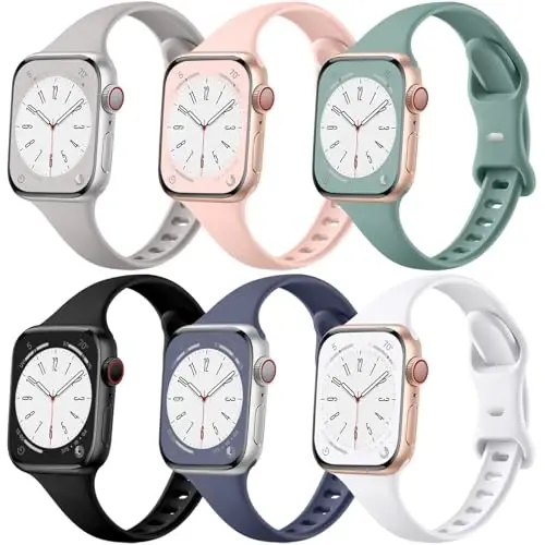 Lerobo 6 Color Pack Bands Compatible with Thin Apple Watch for Women 42mm 40mm 41mm 38mm, Slim Narrow Sport Strap for iWatch Apple Watch Series 11 10 9 8 7 6 5 4 SE 3 2 1 