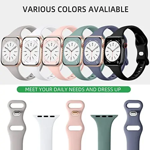Lerobo 6 Pack Compatible with Apple Watch Band 38mm 40mm 44mm 42mm 41mm 45mm 46mm 49mm Women Men, Thin Narrow Soft Replacement Sport Strap for iWatch Apple Watch Series 11 10 9 Ultra 8 7 6 5 4 3 SE - 2