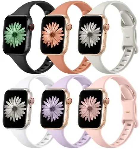 Lerobo 6 Pack Silicone Slim Bands Compatible for Apple Watch 38mm 40mm 41mm 44mm 42mm 45mm, Series 9, 8, 7, 6, 5, 4, 3, 2, 1 - 6