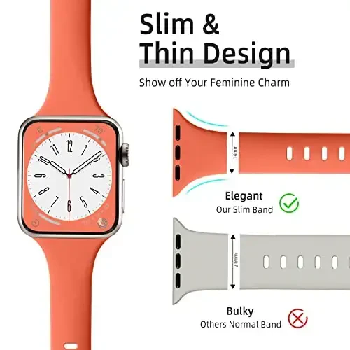 Lerobo 6 pack Silicone Slim bands Compatible for Apple Watch Band 44mm 45mm 42mm 38mm 40mm 41mm, Slim Thin Narrow Replacement Sport Strap Wristband for iWatch Series 8/7/6/5/4/3/2/1 SE Ultra Women Men - Lerobo (1)
