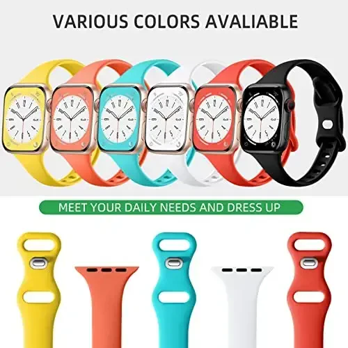 Lerobo 6 pack Silicone Slim bands Compatible for Apple Watch Band 38mm 42mm 40mm 44mm 41mm 45mm, Slim Thin Narrow Replacement Sport Strap Wristband for iWatch Series 8 7/SE/6/5/4/3/2/1 Ultra Women Men - 2
