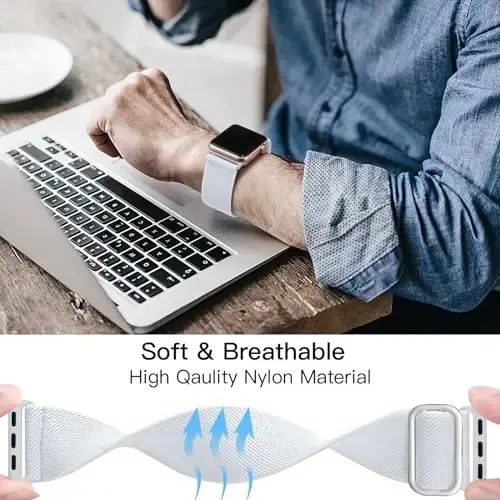 Lerobo Braided Band Compatible with Apple Watch Series 11 10 9 8 7 46mm 45mm 41mm Ultra SE 3 2 1 49mm Series 6 5 4 3 44mm 40mm 38mm 42mm Men iWatch Bands Women Stretchy Nylon Solo Loop Sport Strap - 4