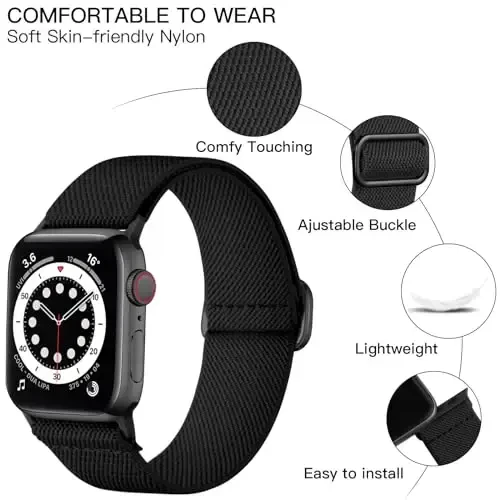 Lerobo Braided Band Apple Watch Series 10 9 8 7 46mm 45mm 41mm Ultra 2 49mm Series 6 5 SE 44mm 40mm Series 4 3 2 1 38mm 42mm Men iWatch Bands Women Stretchy Nylon Solo Loop Sport Strap bilan mos keladi - 2