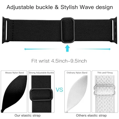 Lerobo Braided Band Apple Watch Series 10 9 8 7 46mm 45mm 41mm Ultra 2 49mm Series 6 5 SE 44mm 40mm Series 4 3 2 1 38mm 42mm Men iWatch Bands Women Stretchy Nylon Solo Loop Sport Strap bilan mos keladi - 3