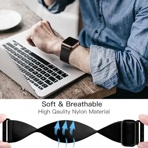 Lerobo Braided Band Apple Watch Series 10 9 8 7 46mm 45mm 41mm Ultra 2 49mm Series 6 5 SE 44mm 40mm Series 4 3 2 1 38mm 42mm Men iWatch Bands Women Stretchy Nylon Solo Loop Sport Strap bilan mos keladi - 4