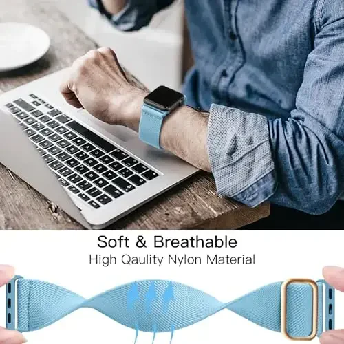 Lerobo Braided Band Apple Watch Series 11 10 9 8 7 46mm 45mm 41mm Ultra SE 3 2 1 49mm Series 6 5 4 3 44mm 40mm 38mm 42mm Men iWatch Bands Women Stretchy Nylon Solo Loop Sport Strap bilan mos keladi - 4