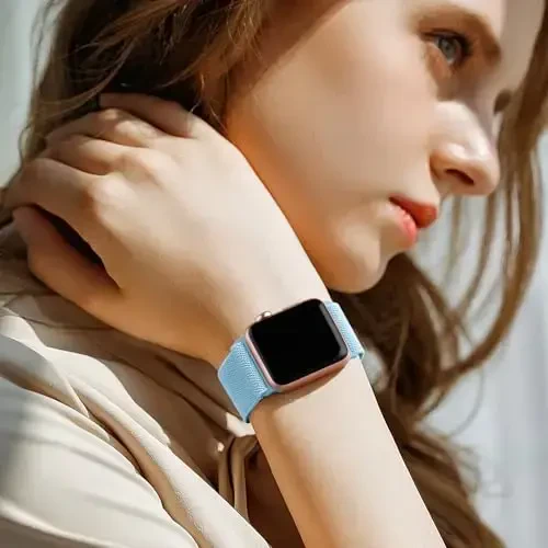 Lerobo Braided Band Apple Watch Series 11 10 9 8 7 46mm 45mm 41mm Ultra SE 3 2 1 49mm Series 6 5 4 3 44mm 40mm 38mm 42mm Men iWatch Bands Women Stretchy Nylon Solo Loop Sport Strap bilan mos keladi - 5